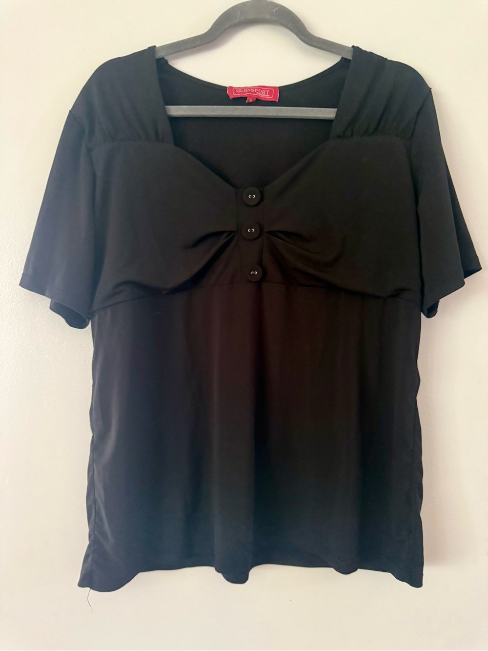 Glensport Collection Black Sweetheart Neck Top Vintage Short Sleeve Size XL - Picture 1 of 5